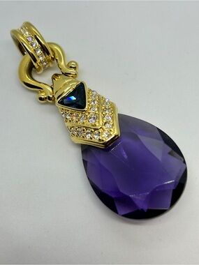 NM Gold Plated Faux Amethyst Teardrop Pendant with Crystal Accents